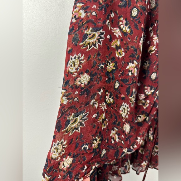 Veronica Beard Floral Bordeaux Dakota Ruched Silk Mini Dress Burgundy Size 8 - Picture 5 of 11